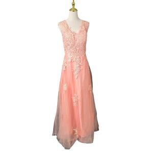 LAVETIR SZ 16 1X plus size peach orange embroidered MOB MOG maxi dress NEW 0B2